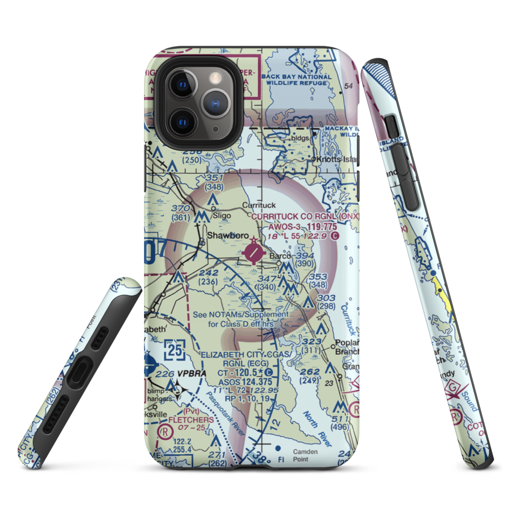 Currituck County Regional Airport (ONX) VFR Sectional  Tough iPhone Case iPhone 11 Pro Max model shown