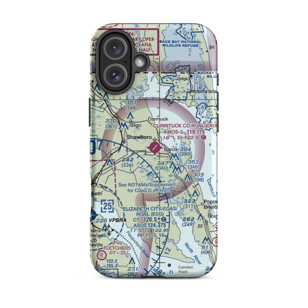 Currituck County Regional Airport (ONX) VFR Sectional  Tough iPhone Case iPhone 16 Plus model shown