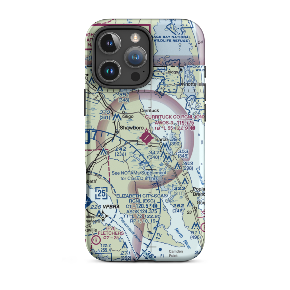 Currituck County Regional Airport (ONX) VFR Sectional  Tough iPhone Case iPhone 16 Pro Max model shown