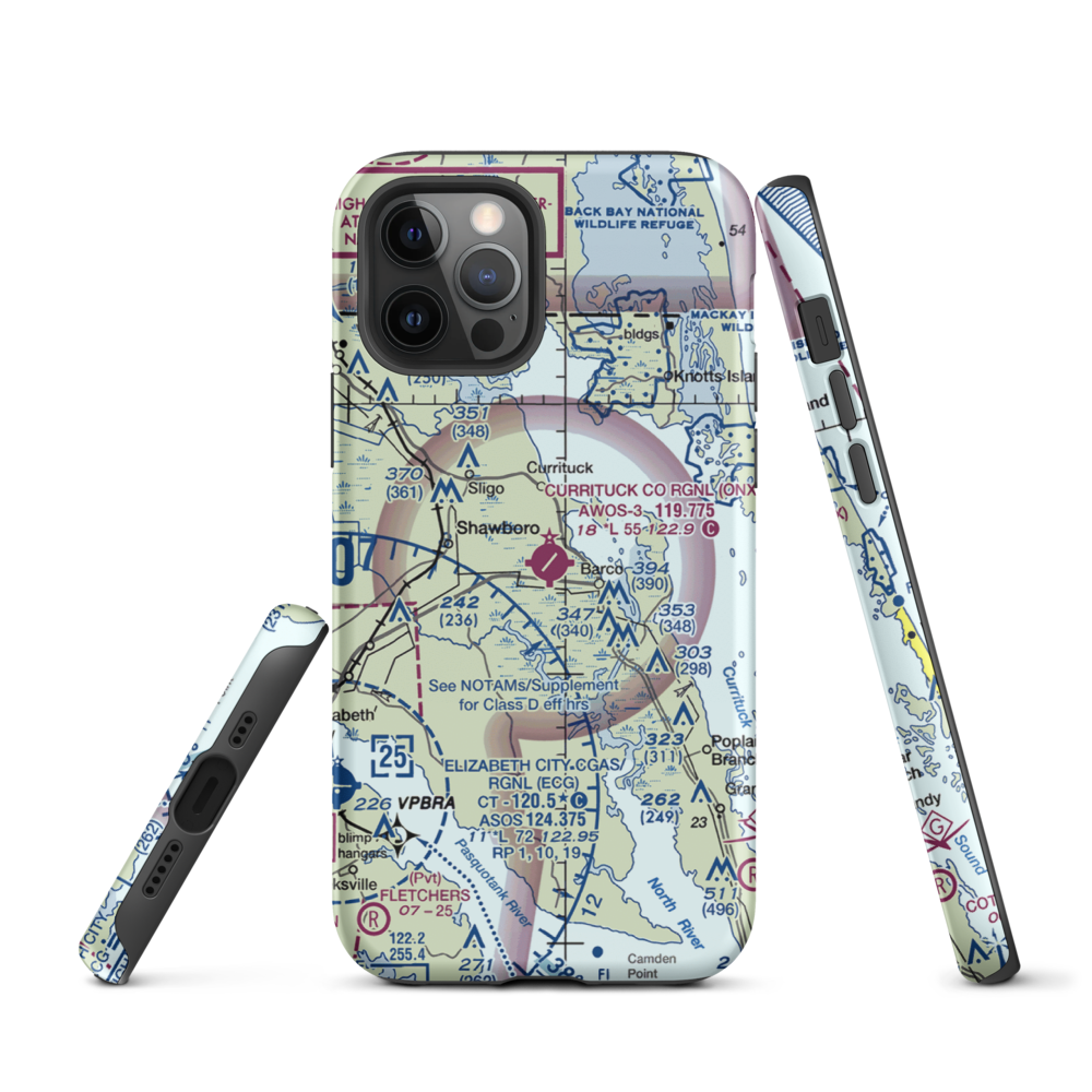 Currituck County Regional Airport (ONX) VFR Sectional  Tough iPhone Case iPhone 12 Pro model shown