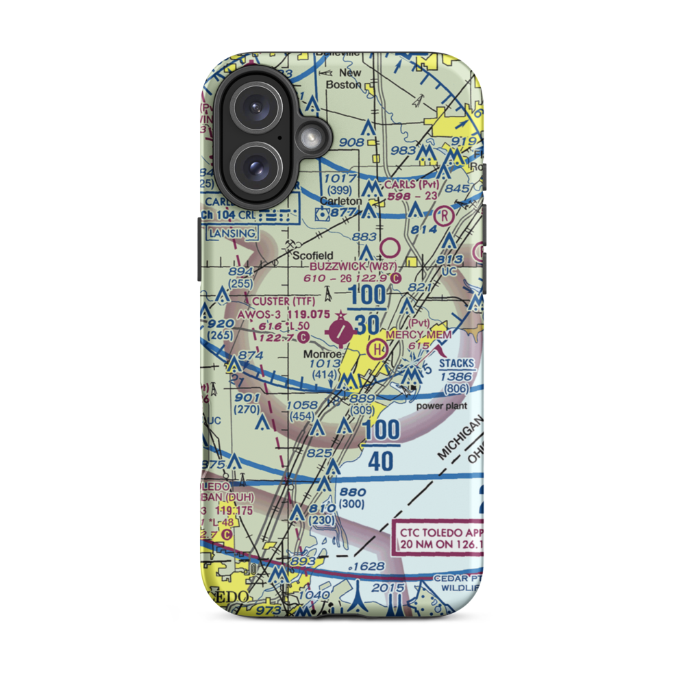 Custer Airport (TTF) VFR Sectional  Tough iPhone Case iPhone 16 Plus model shown