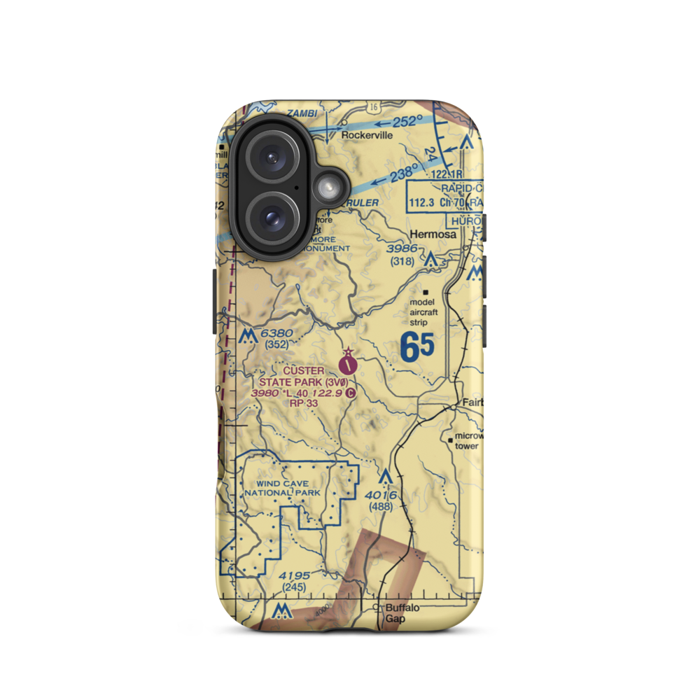 Custer State Park Airport (3V0) VFR Sectional  Tough iPhone Case iPhone 16 model shown