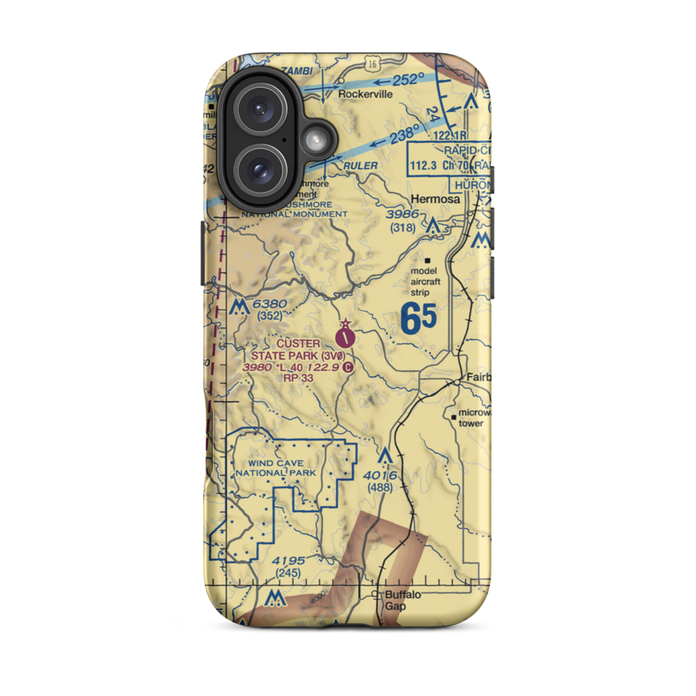 Custer State Park Airport (3V0) VFR Sectional  Tough iPhone Case iPhone 16 Plus model shown