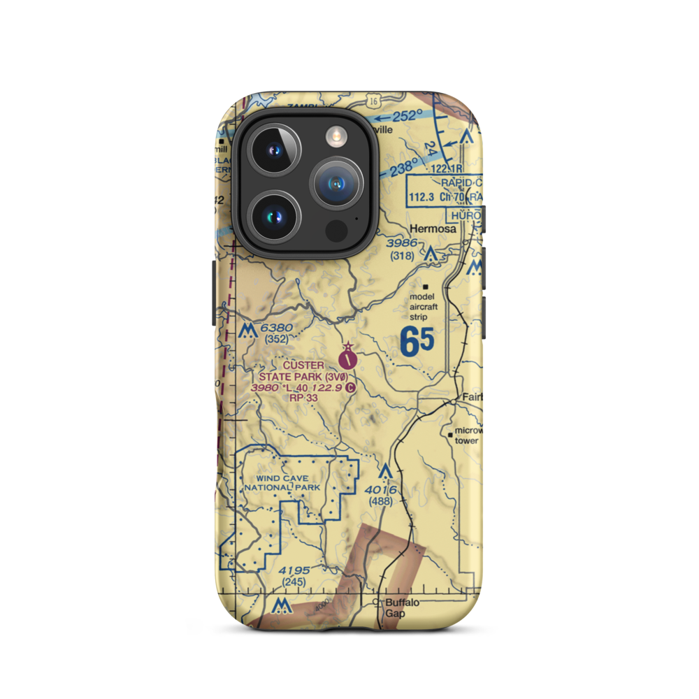 Custer State Park Airport (3V0) VFR Sectional  Tough iPhone Case iPhone 16 Pro model shown