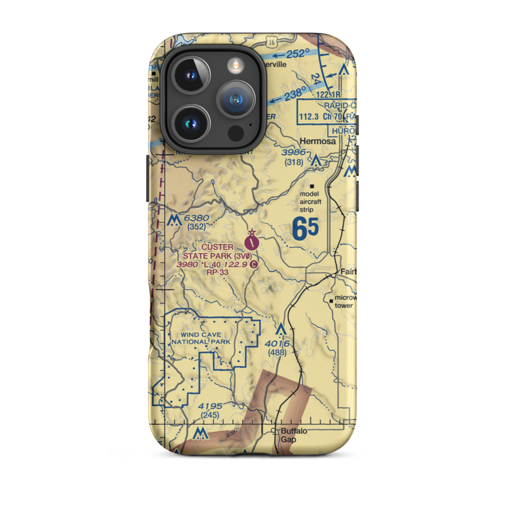 Custer State Park Airport (3V0) VFR Sectional  Tough iPhone Case iPhone 16 Pro Max model shown
