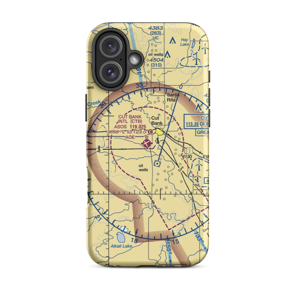Cut Bank International Airport (CTB) VFR Sectional  Tough iPhone Case iPhone 16 Plus model shown