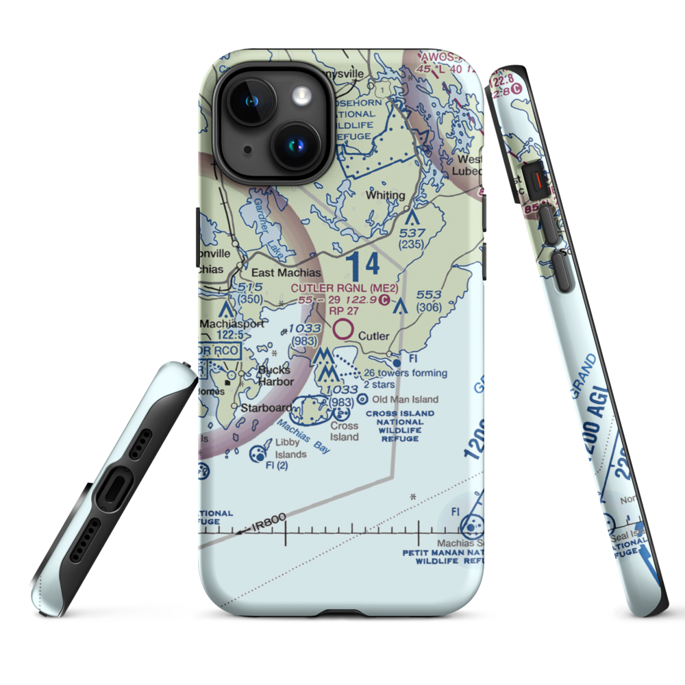 Cutler Regional Airport (ME2) VFR Sectional  Tough iPhone Case iPhone 15 Plus model shown