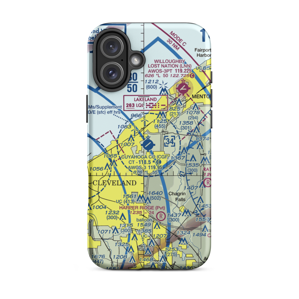 Cuyahoga County Airport (CGF) VFR Sectional  Tough iPhone Case iPhone 16 Plus model shown