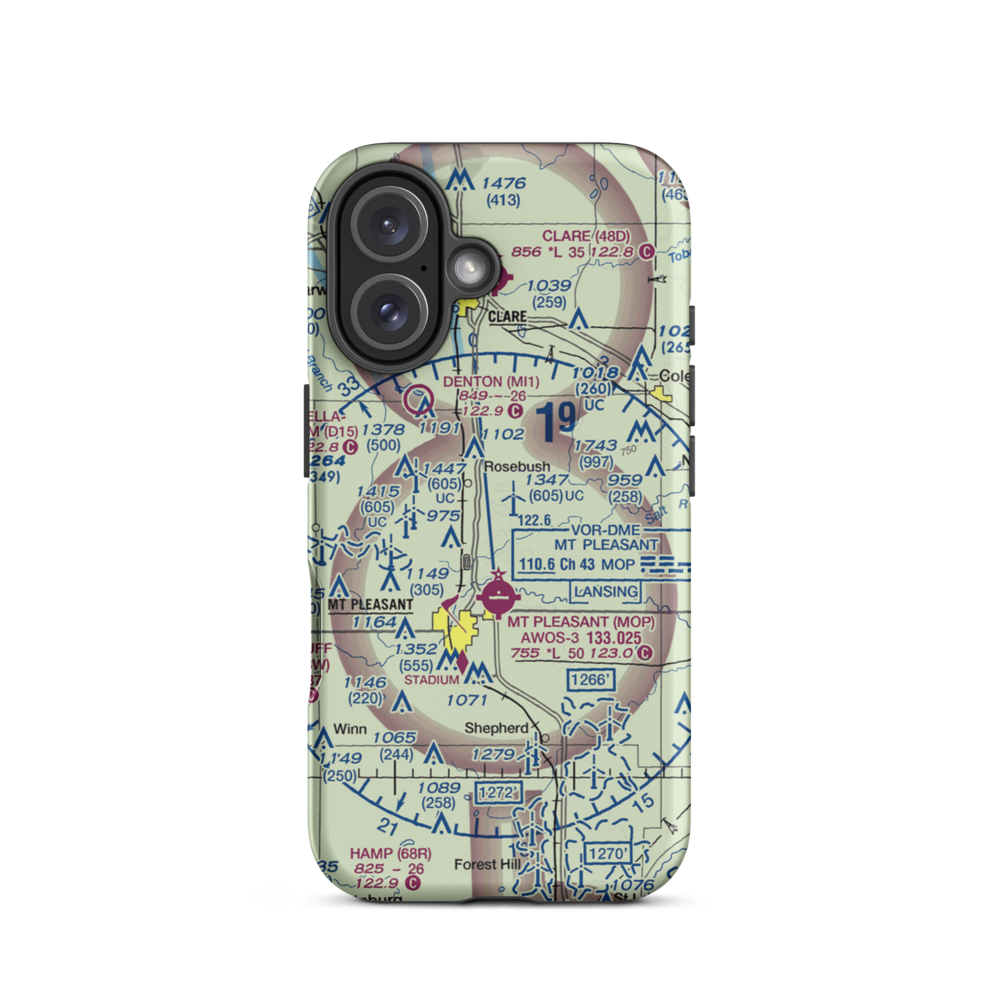 D J Airport (MI44) VFR Sectional  Tough iPhone Case iPhone 16 model shown