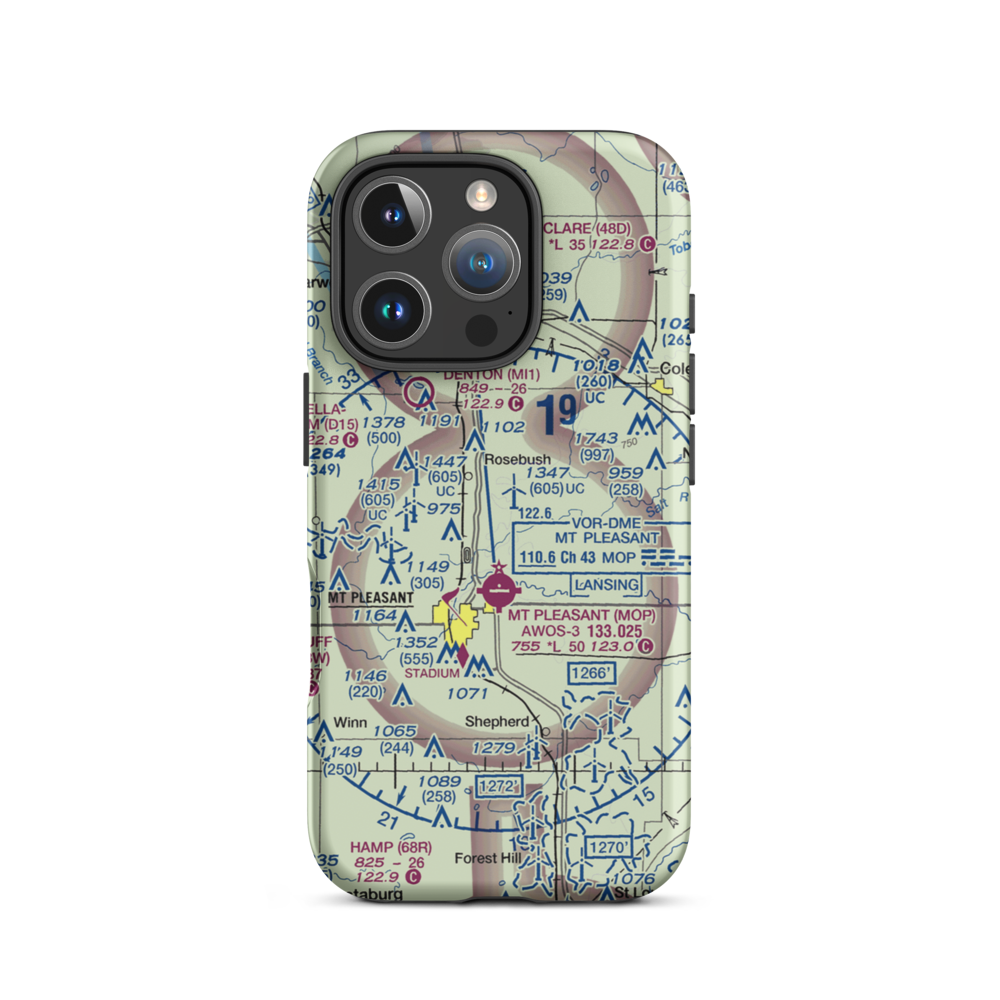 D J Airport (MI44) VFR Sectional  Tough iPhone Case iPhone 16 Pro model shown