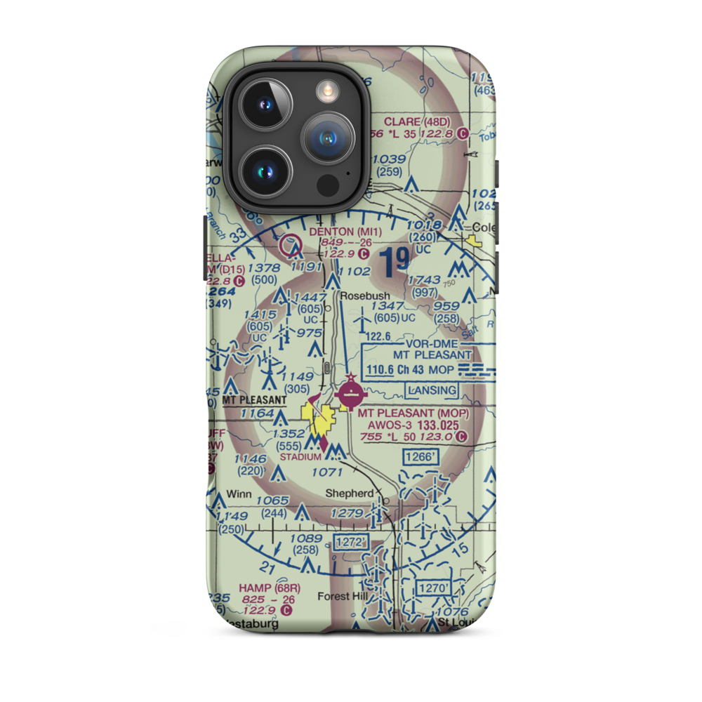 D J Airport (MI44) VFR Sectional  Tough iPhone Case iPhone 16 Pro Max model shown
