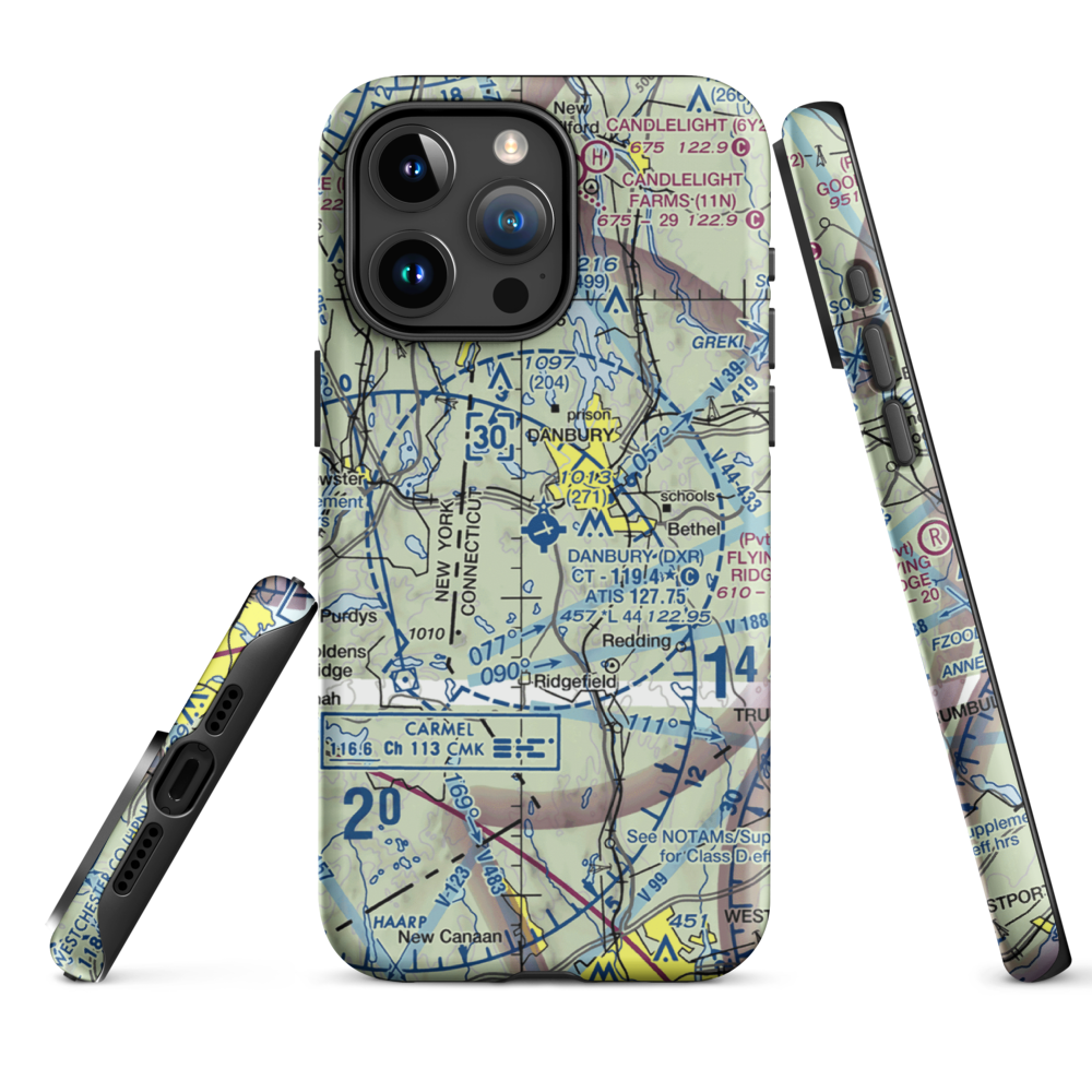 Danbury Municipal Airport (DXR) VFR Sectional  Tough iPhone Case iPhone 15 Pro Max model shown