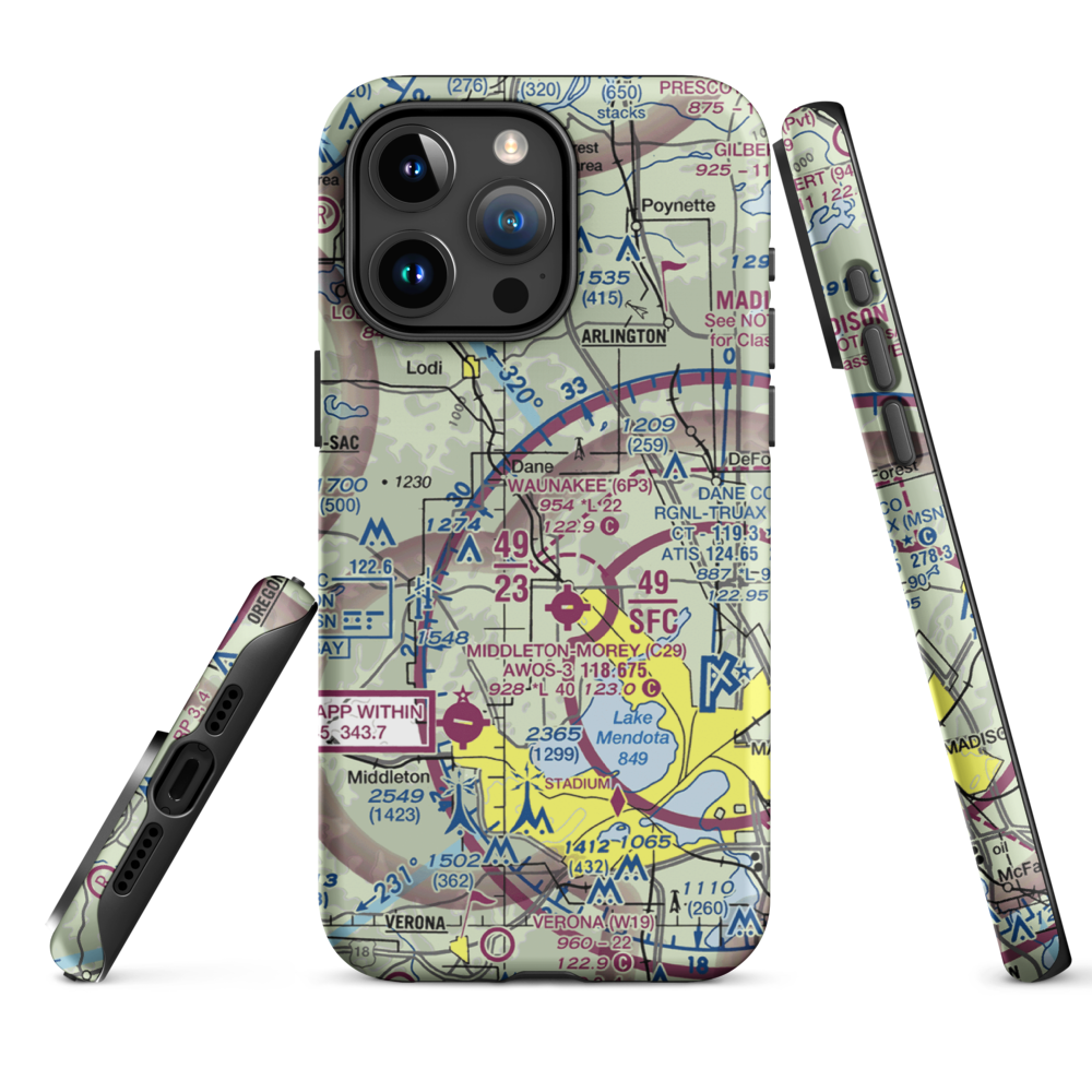 Dane Airport (WI65) VFR Sectional  Tough iPhone Case iPhone 15 Pro Max model shown