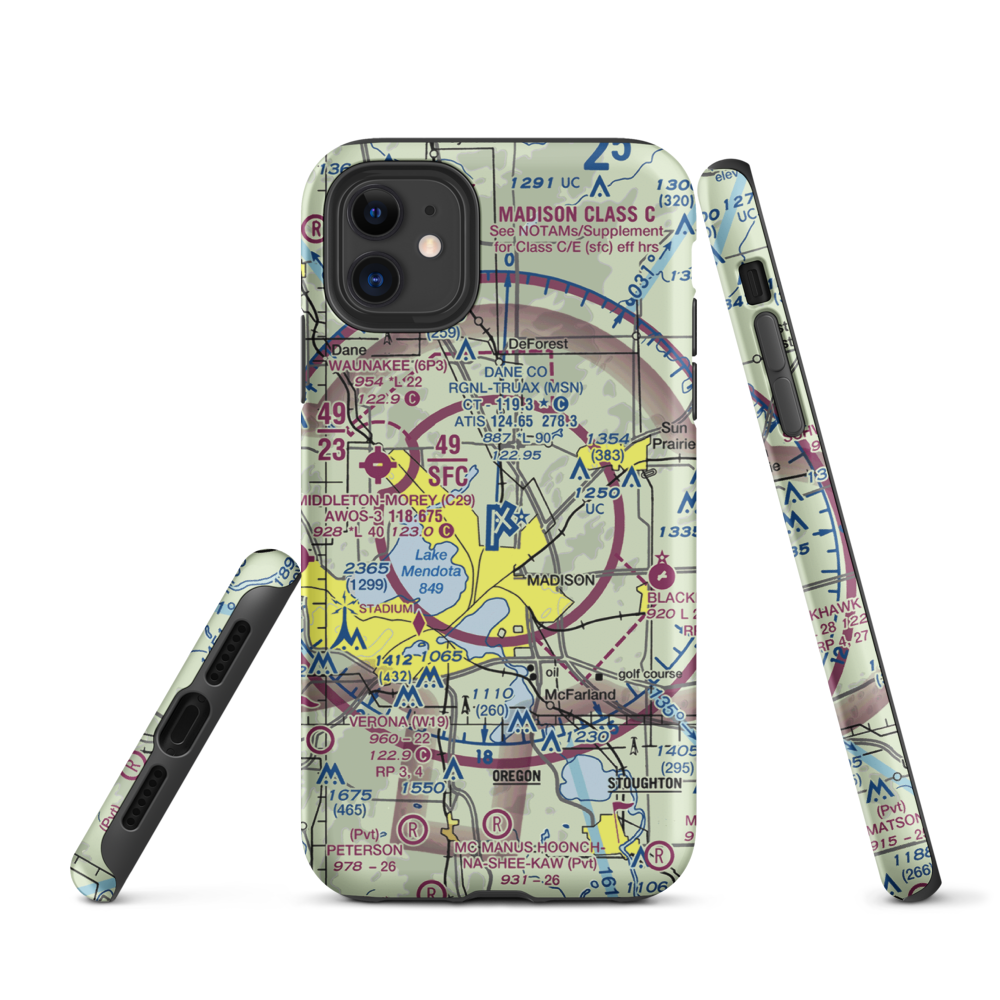 Dane County Regional Truax Field (MSN) VFR Sectional  Tough iPhone Case iPhone 11 model shown
