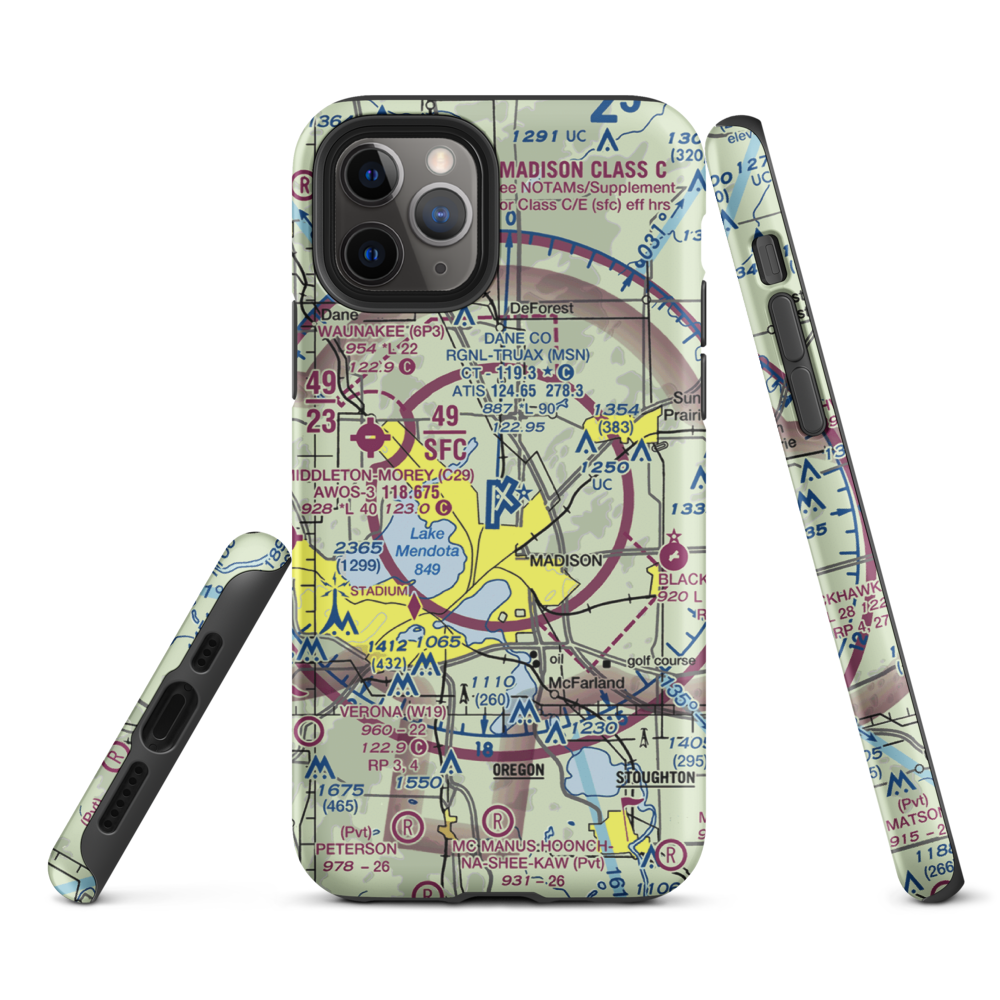 Dane County Regional Truax Field (MSN) VFR Sectional  Tough iPhone Case iPhone 11 Pro model shown