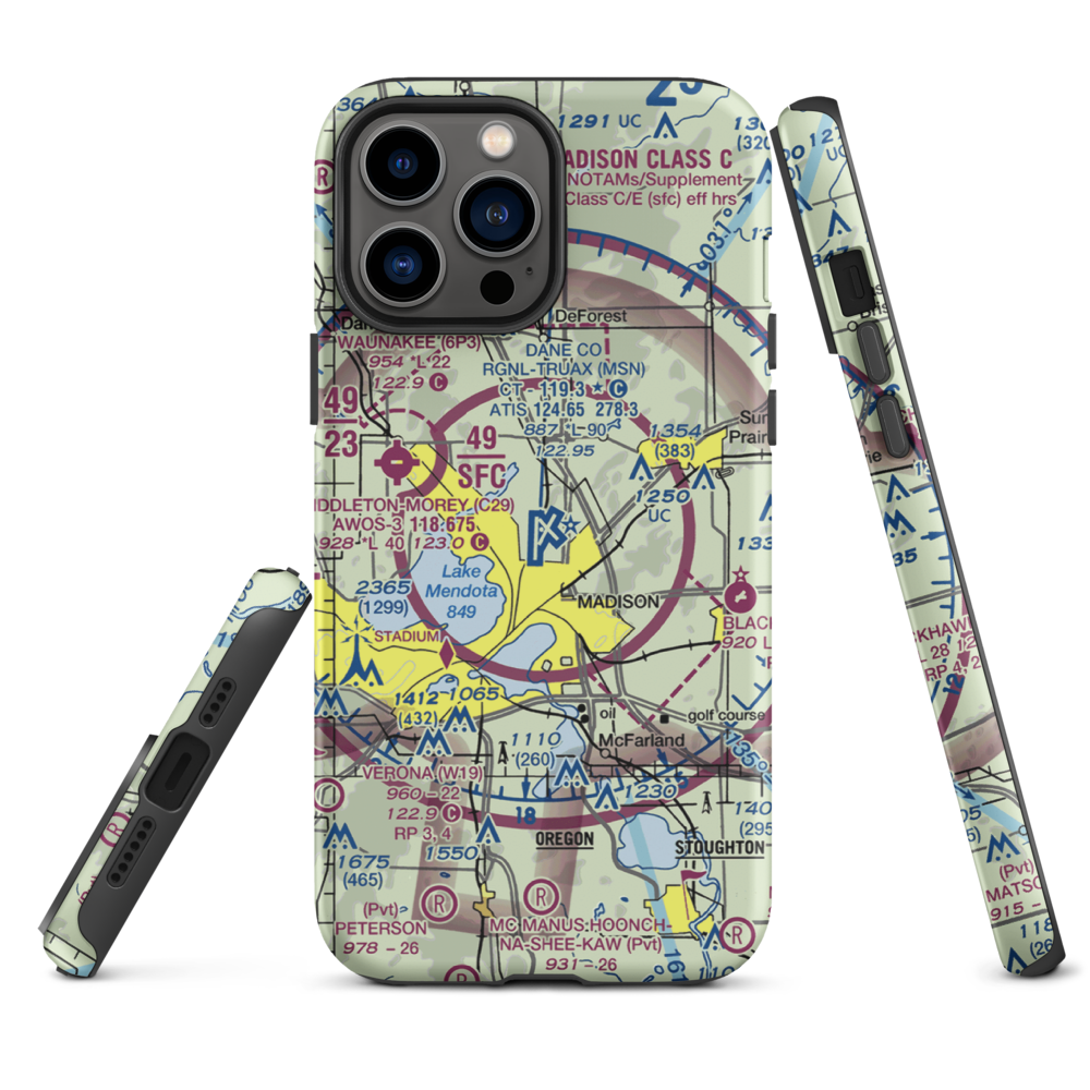 Dane County Regional Truax Field (MSN) VFR Sectional  Tough iPhone Case iPhone 13 Pro Max model shown