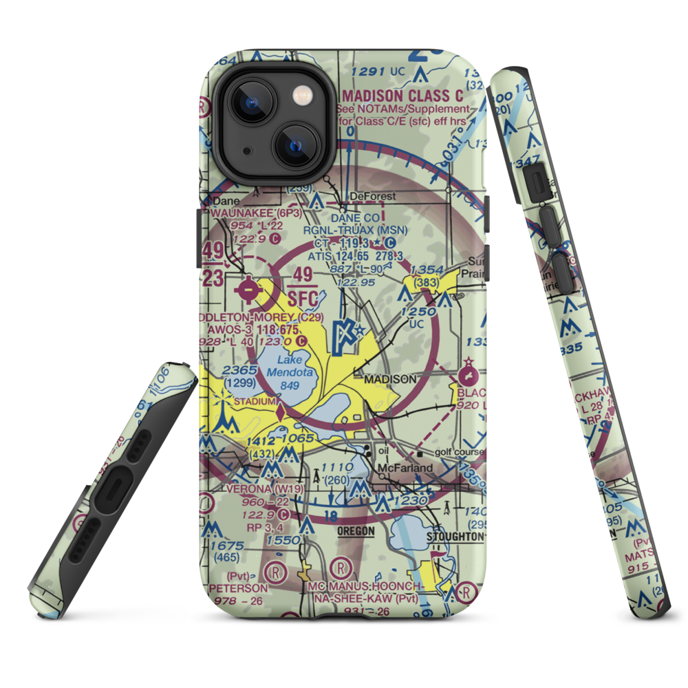 Dane County Regional Truax Field (MSN) VFR Sectional  Tough iPhone Case iPhone 14 Plus model shown