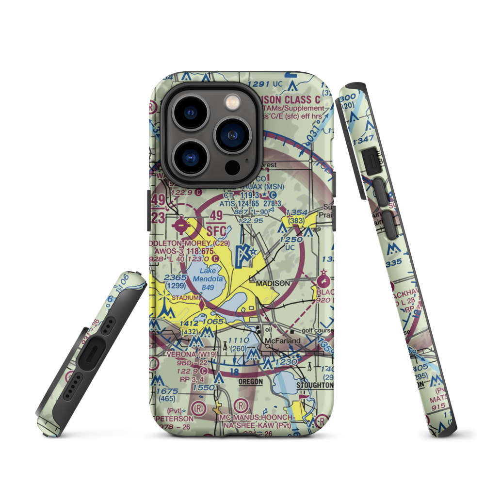 Dane County Regional Truax Field (MSN) VFR Sectional  Tough iPhone Case iPhone 14 Pro model shown