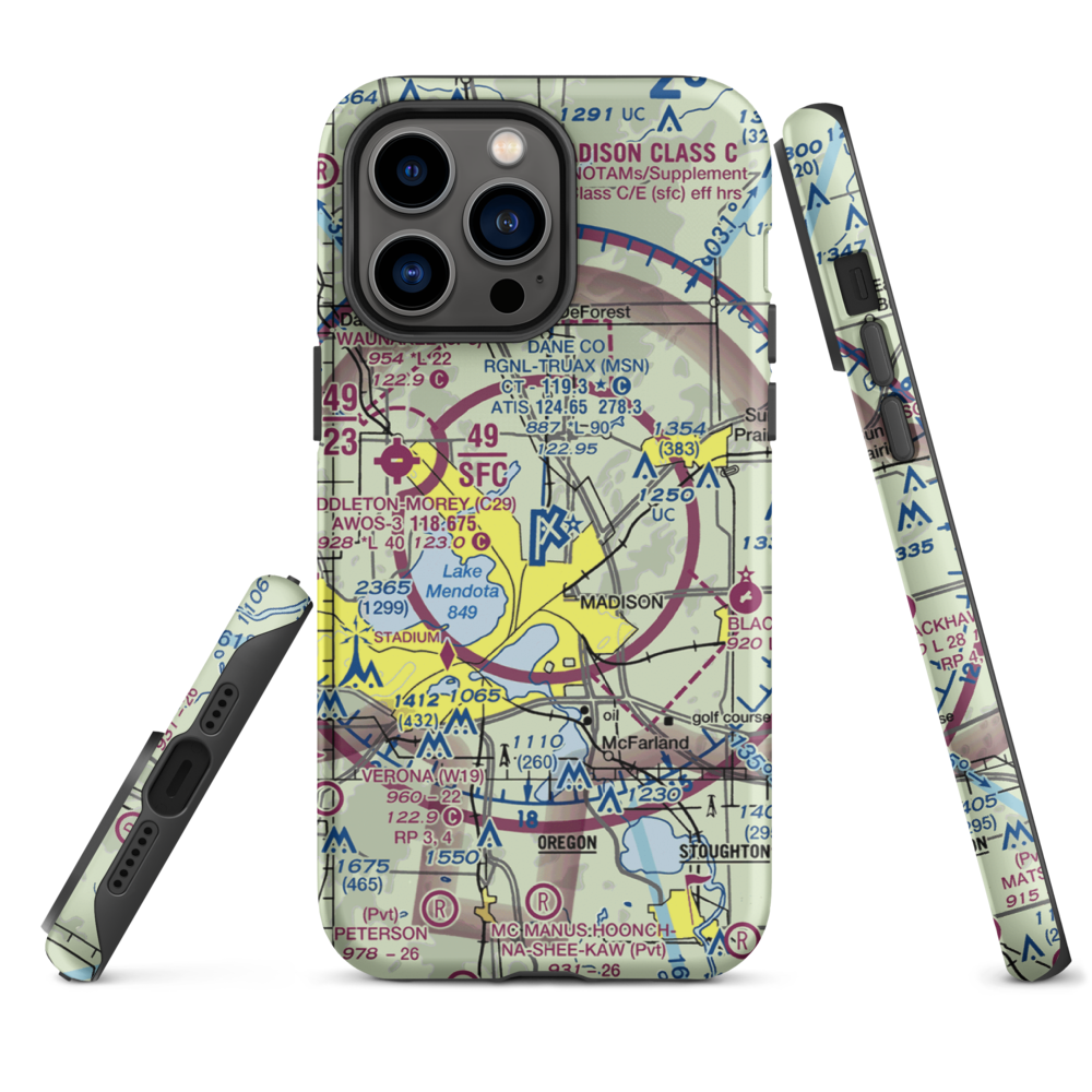 Dane County Regional Truax Field (MSN) VFR Sectional  Tough iPhone Case iPhone 14 Pro Max model shown
