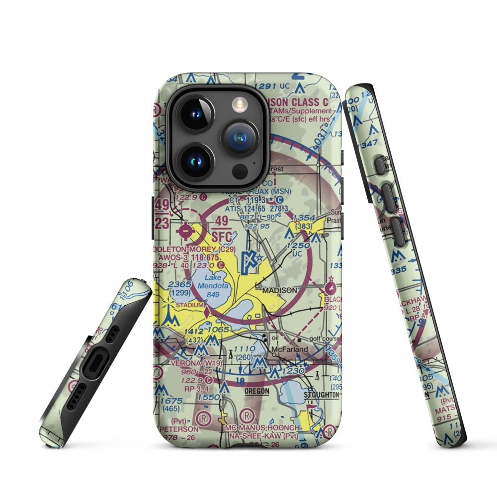 Dane County Regional Truax Field (MSN) VFR Sectional  Tough iPhone Case iPhone 15 Pro model shown