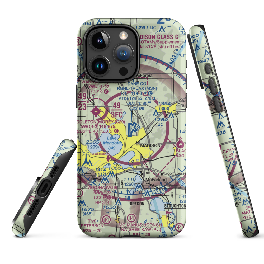 Dane County Regional Truax Field (MSN) VFR Sectional  Tough iPhone Case iPhone 15 Pro Max model shown