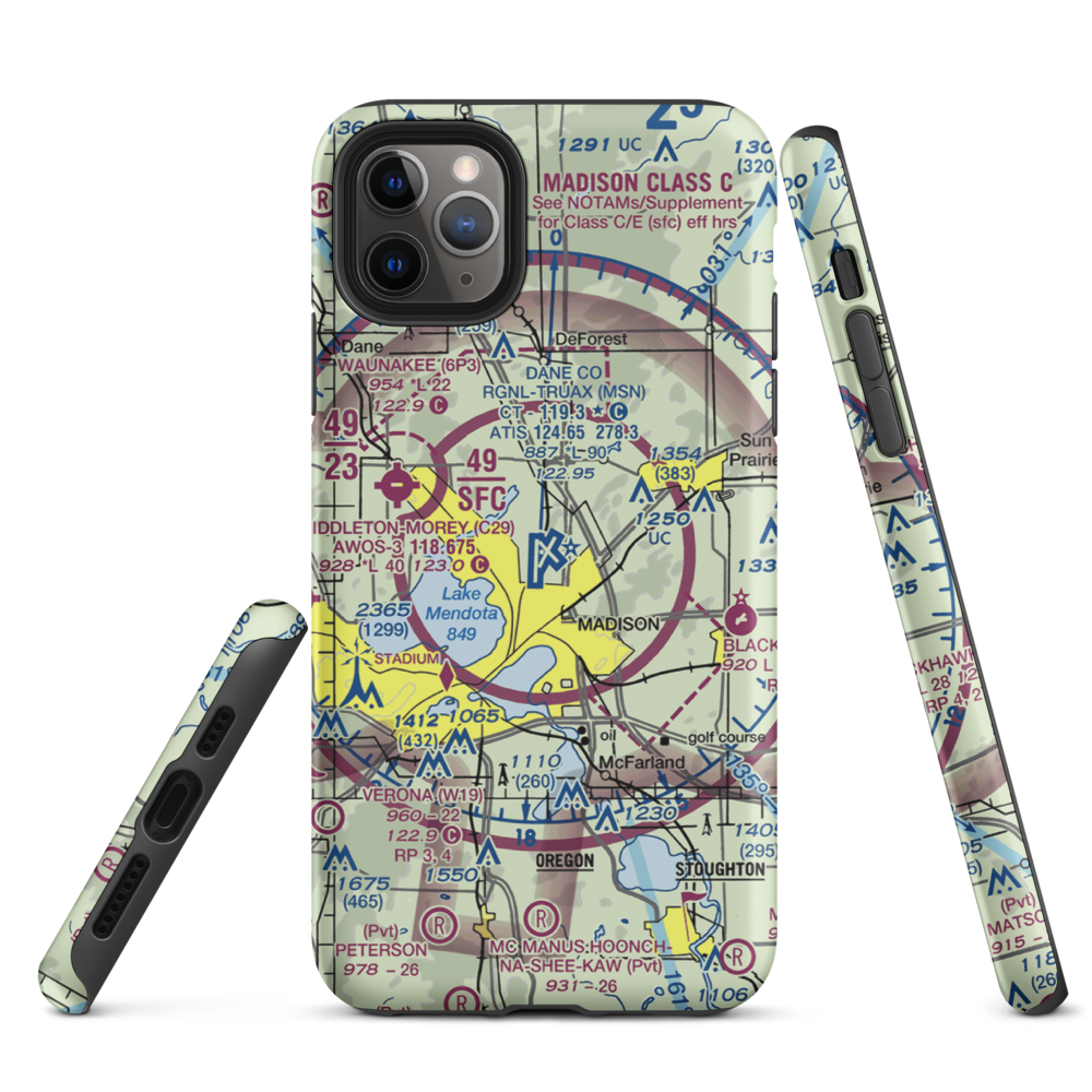 Dane County Regional Truax Field (MSN) VFR Sectional  Tough iPhone Case iPhone 11 Pro Max model shown