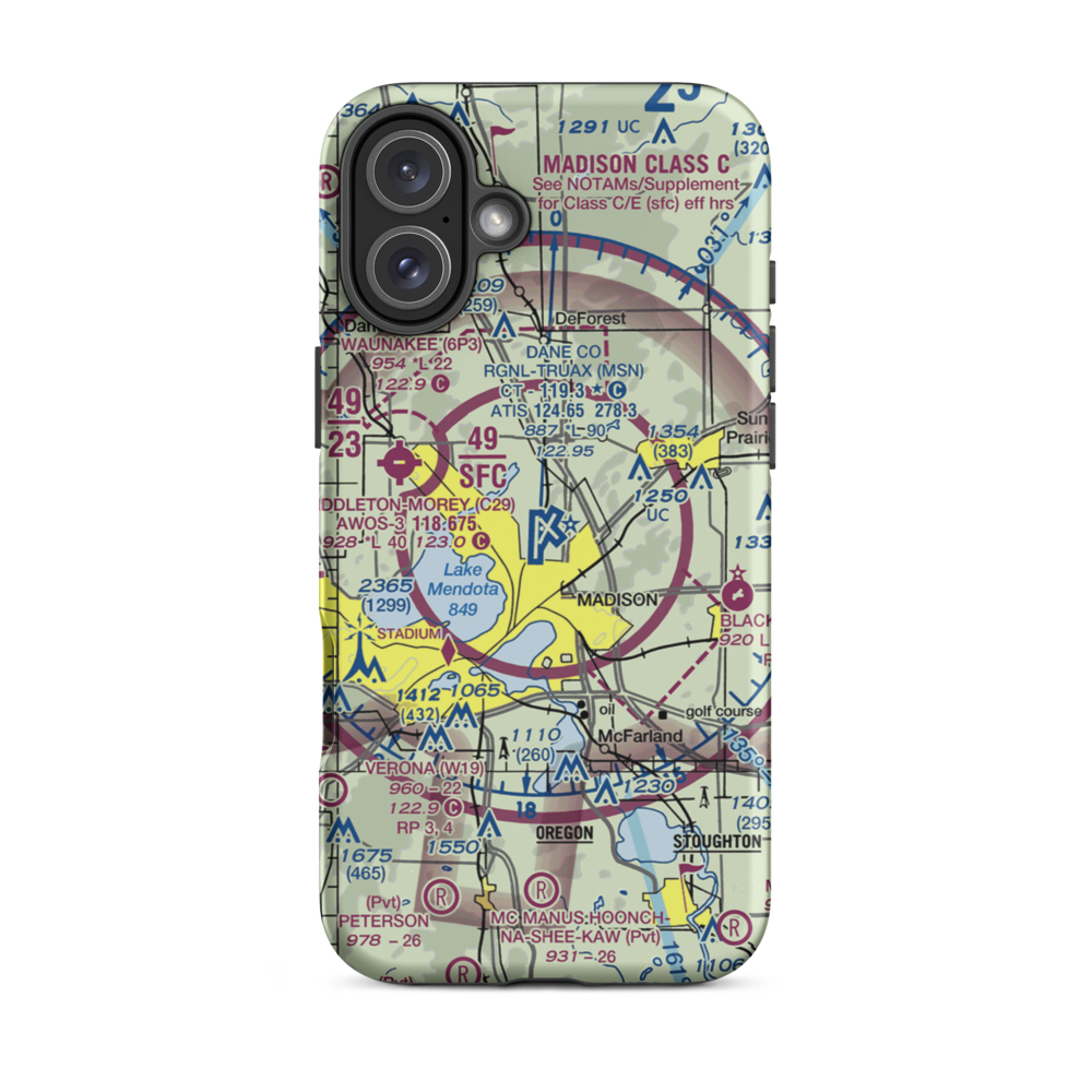 Dane County Regional Truax Field (MSN) VFR Sectional  Tough iPhone Case iPhone 16 Plus model shown