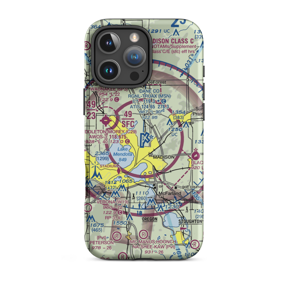 Dane County Regional Truax Field (MSN) VFR Sectional  Tough iPhone Case iPhone 16 Pro Max model shown