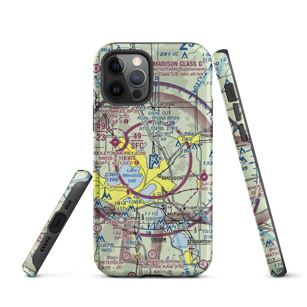 Dane County Regional Truax Field (MSN) VFR Sectional  Tough iPhone Case iPhone 12 Pro model shown