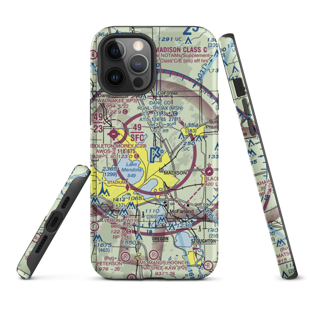 Dane County Regional Truax Field (MSN) VFR Sectional  Tough iPhone Case iPhone 12 Pro Max model shown