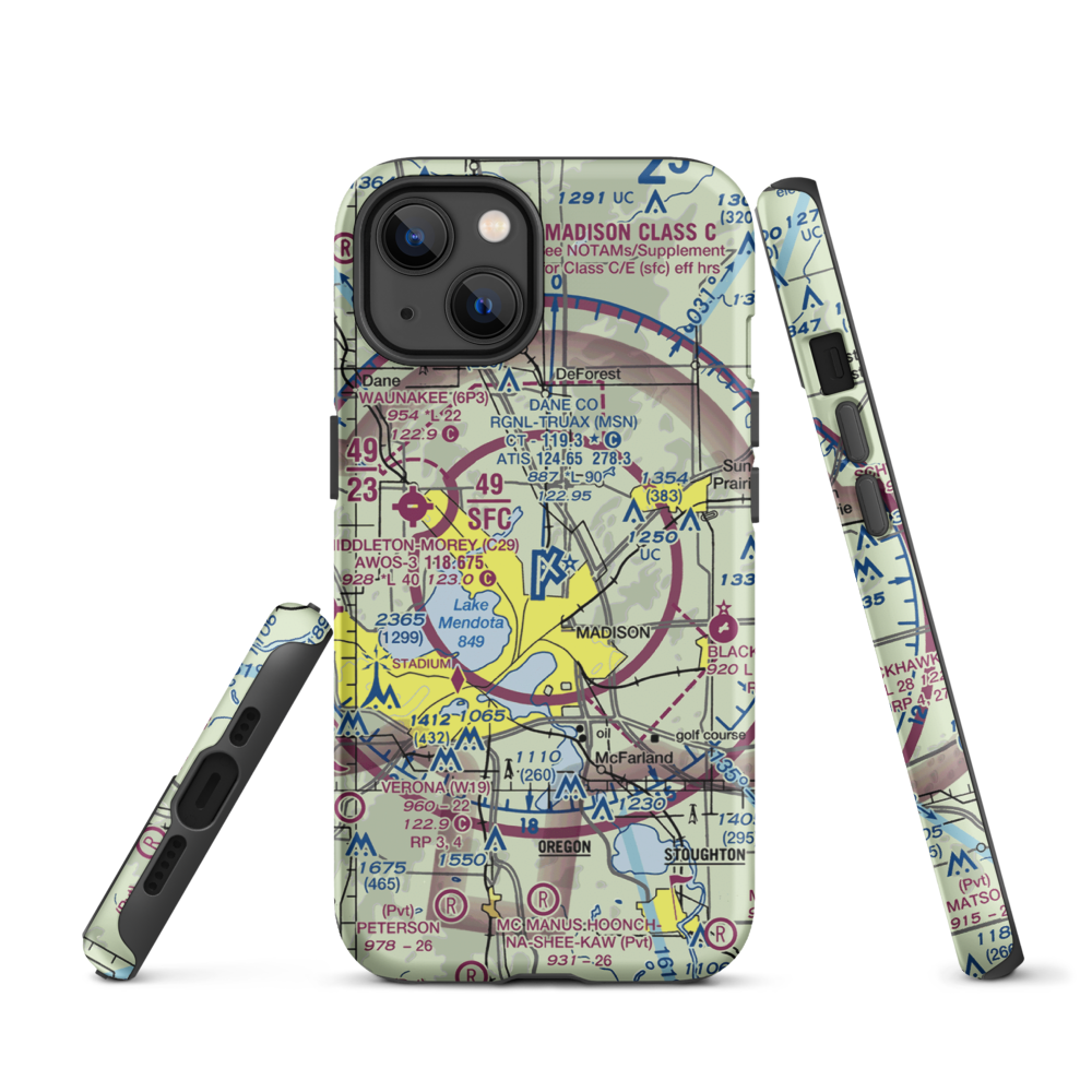 Dane County Regional Truax Field (MSN) VFR Sectional  Tough iPhone Case iPhone 13 model shown