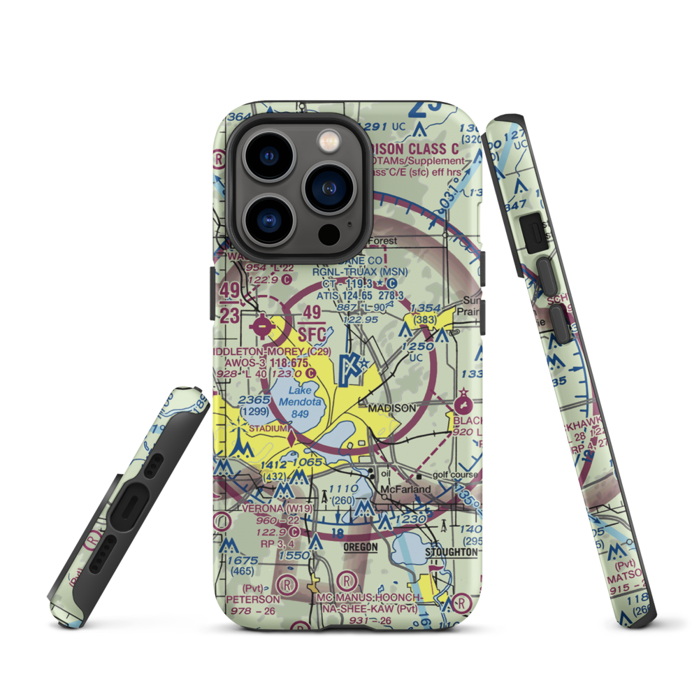 Dane County Regional Truax Field (MSN) VFR Sectional  Tough iPhone Case iPhone 13 Pro model shown