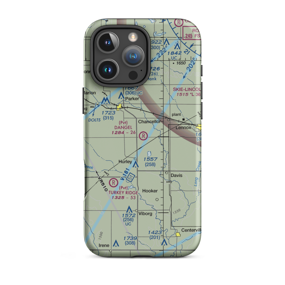 Dangel Airport (2SD7) VFR Sectional  Tough iPhone Case iPhone 16 Pro Max model shown