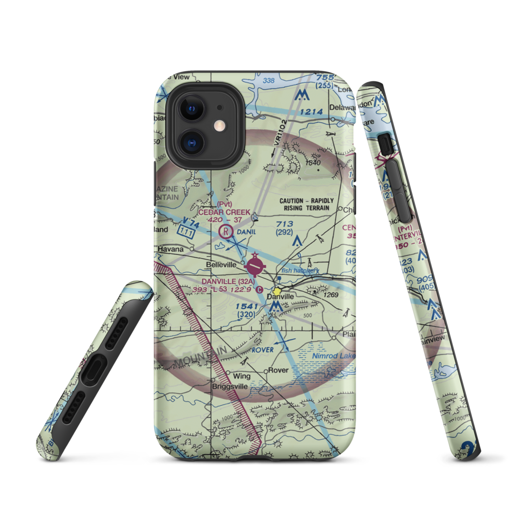 Danville Municipal Airport (32A) VFR Sectional  Tough iPhone Case iPhone 11 model shown