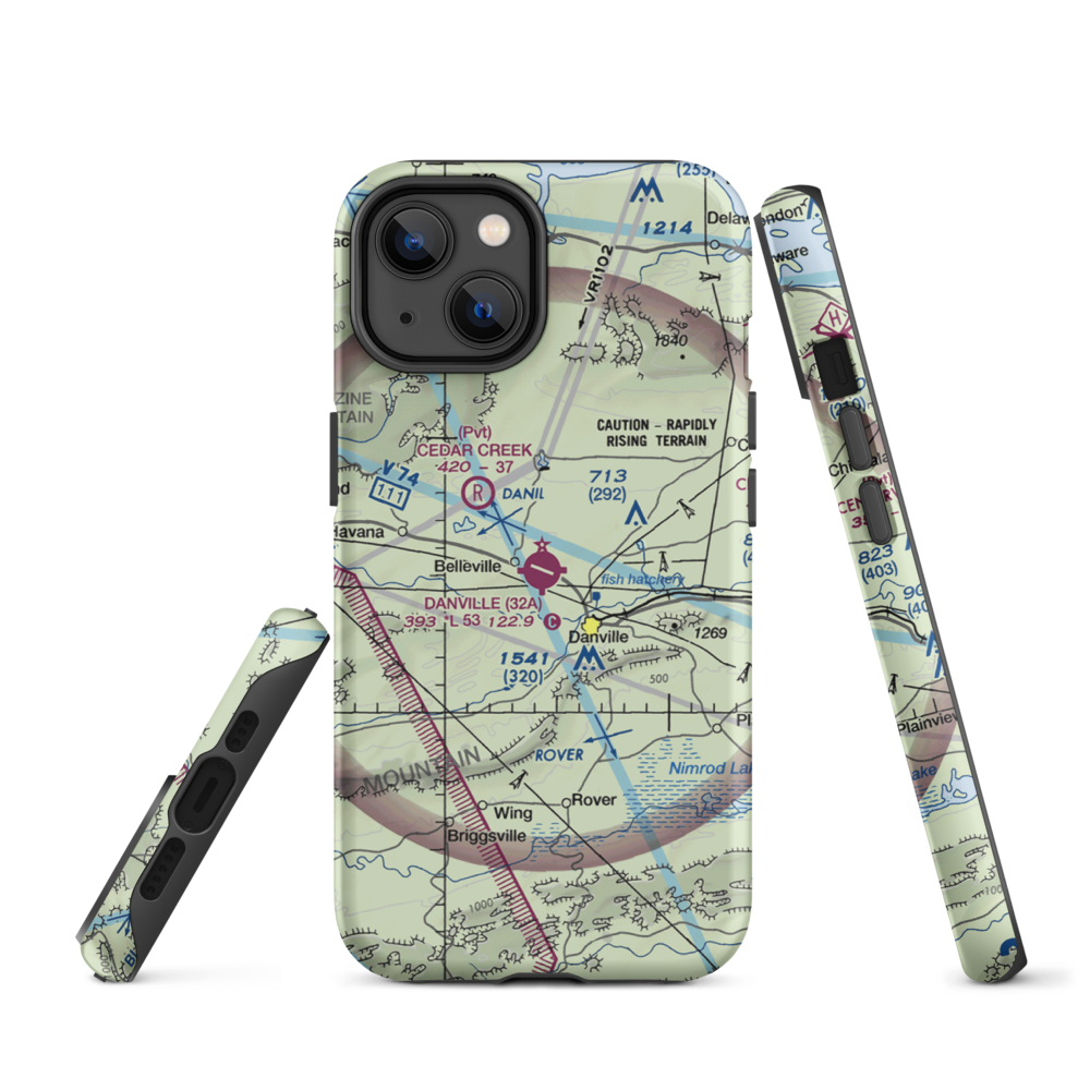 Danville Municipal Airport (32A) VFR Sectional  Tough iPhone Case iPhone 14 model shown
