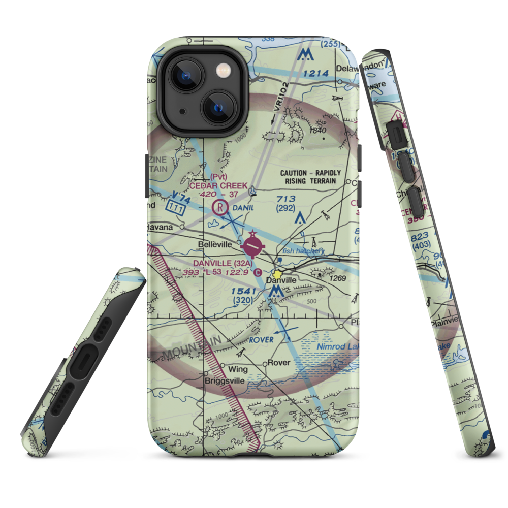 Danville Municipal Airport (32A) VFR Sectional  Tough iPhone Case iPhone 14 Plus model shown