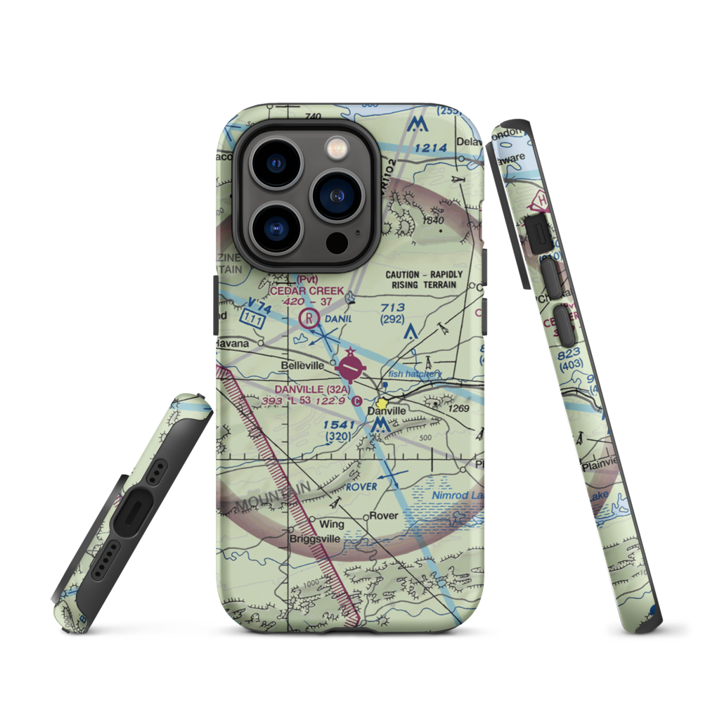 Danville Municipal Airport (32A) VFR Sectional  Tough iPhone Case iPhone 14 Pro model shown