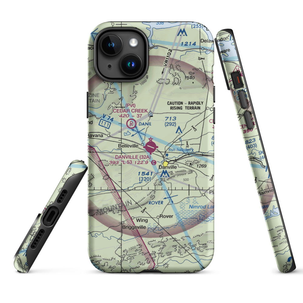 Danville Municipal Airport (32A) VFR Sectional  Tough iPhone Case iPhone 15 Plus model shown