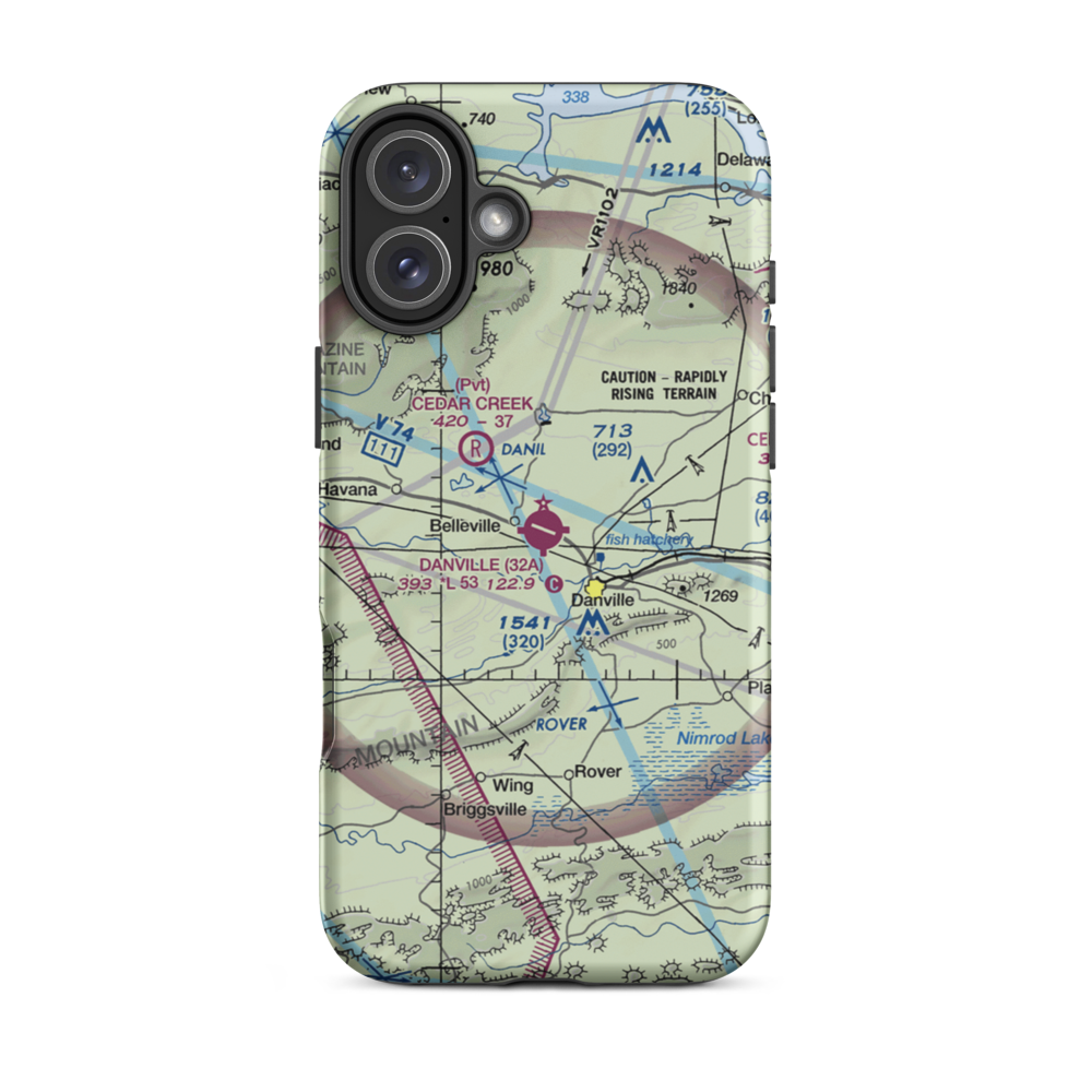 Danville Municipal Airport (32A) VFR Sectional  Tough iPhone Case iPhone 16 Plus model shown