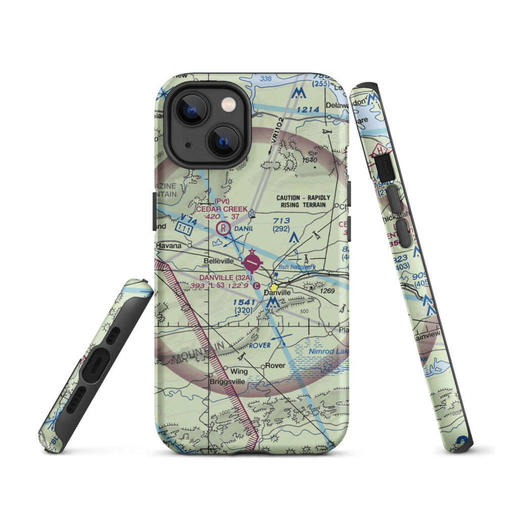 Danville Municipal Airport (32A) VFR Sectional  Tough iPhone Case iPhone 13 model shown