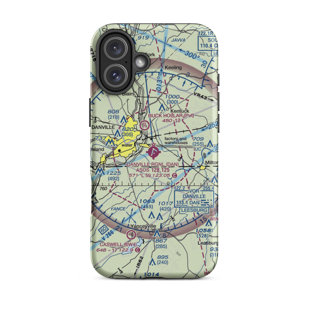 Danville Regional Airport (DAN) VFR Sectional  Tough iPhone Case iPhone 16 Plus model shown