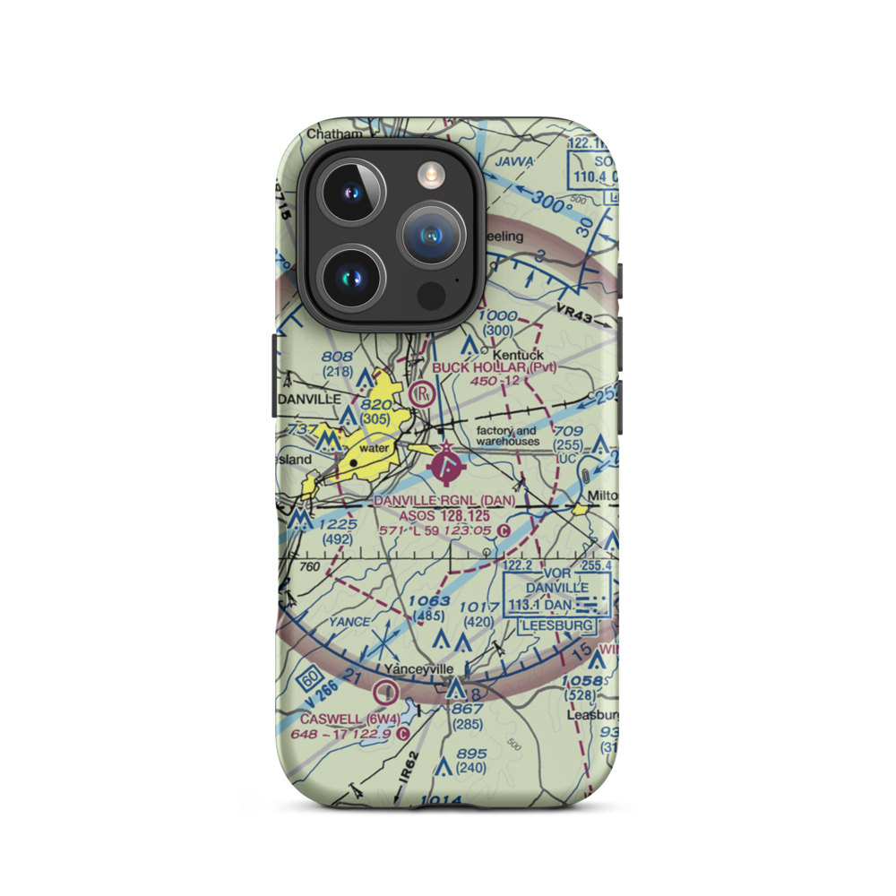 Danville Regional Airport (DAN) VFR Sectional  Tough iPhone Case iPhone 16 Pro model shown