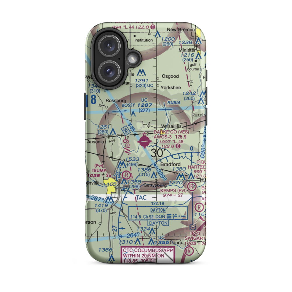 Darke County Airport (VES) VFR Sectional  Tough iPhone Case iPhone 16 Plus model shown