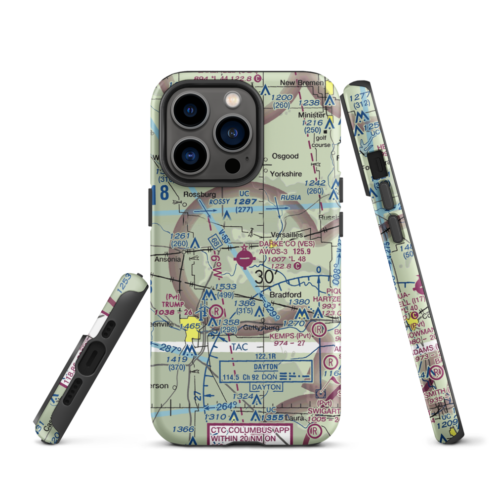 Darke County Airport (VES) VFR Sectional  Tough iPhone Case iPhone 13 Pro model shown