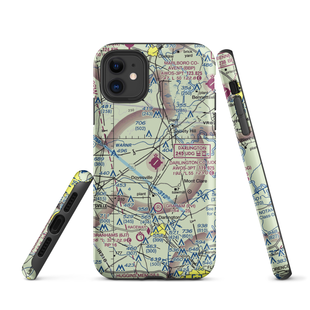 Darlington County Airport (UDG) VFR Sectional  Tough iPhone Case iPhone 11 model shown