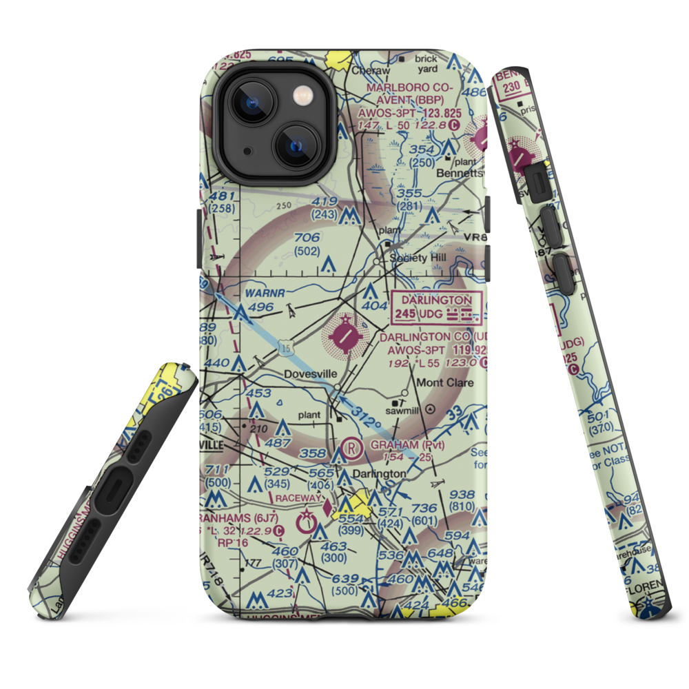 Darlington County Airport (UDG) VFR Sectional  Tough iPhone Case iPhone 14 Plus model shown