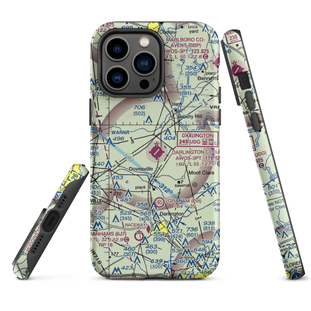 Darlington County Airport (UDG) VFR Sectional  Tough iPhone Case iPhone 14 Pro Max model shown