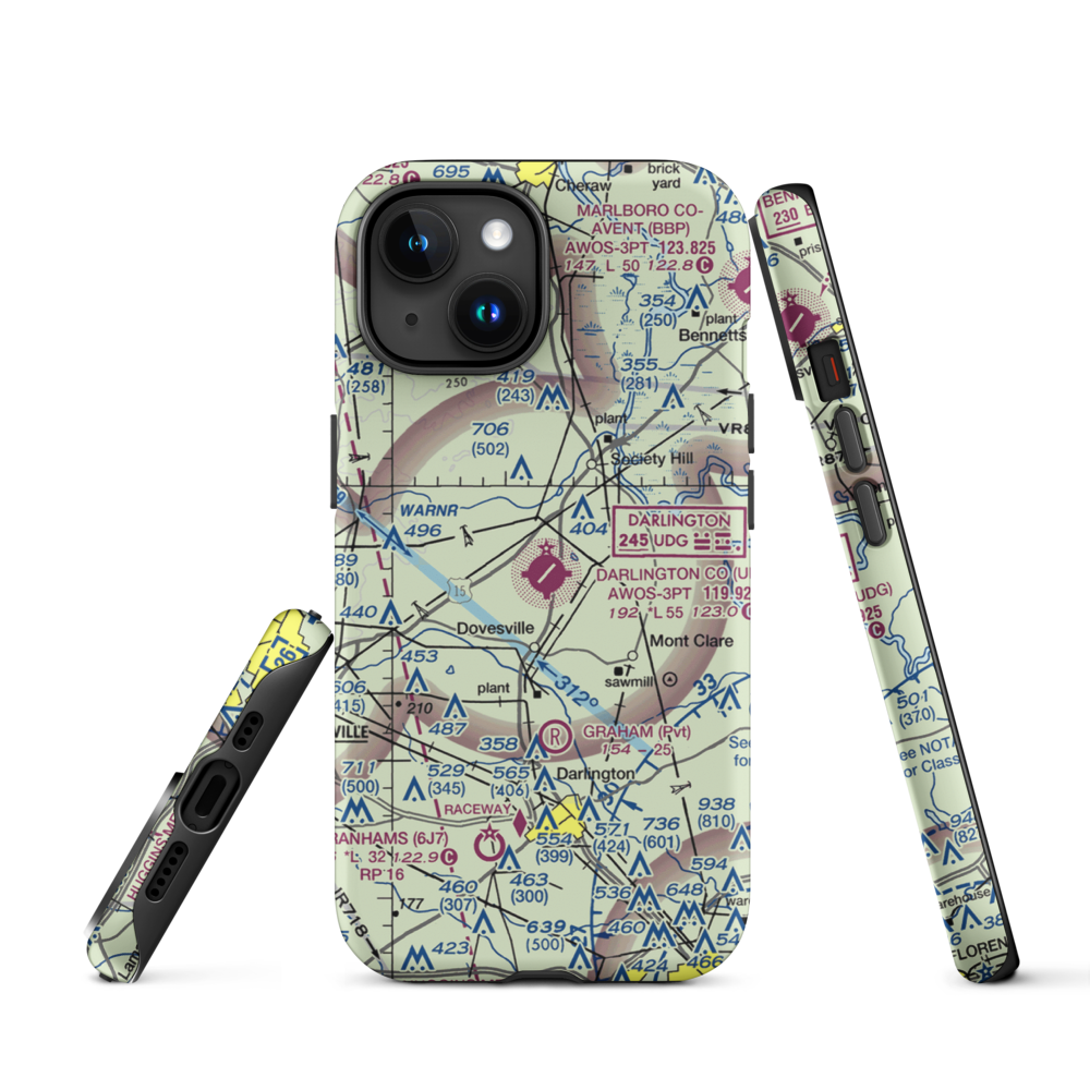 Darlington County Airport (UDG) VFR Sectional  Tough iPhone Case iPhone 15 model shown