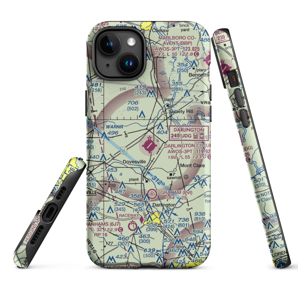 Darlington County Airport (UDG) VFR Sectional  Tough iPhone Case iPhone 15 Plus model shown