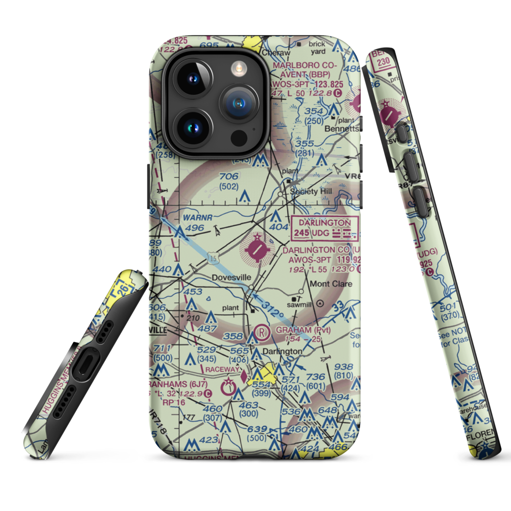 Darlington County Airport (UDG) VFR Sectional  Tough iPhone Case iPhone 15 Pro Max model shown